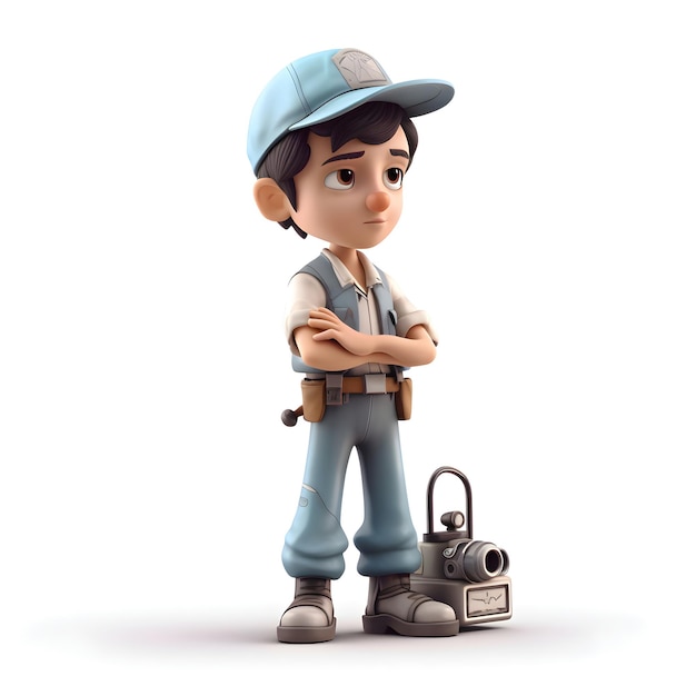 3D illustration of a mechanic with a camera on a white background