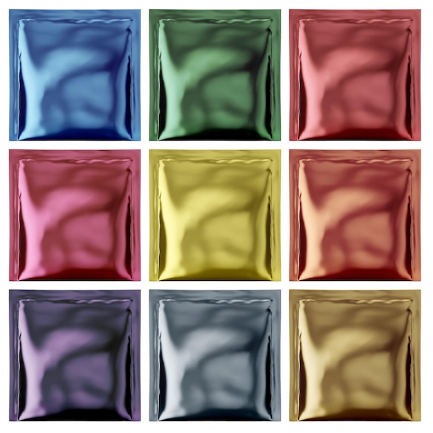Фото 3d иллюстрация мокет упаковки металлического мешка изолирован