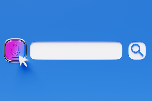 Трехмерная иллюстрация кнопки микрофона для аудиопоиска в Интернете Элемент дизайна панели поиска на синем фоне Панель поиска для веб-сайта