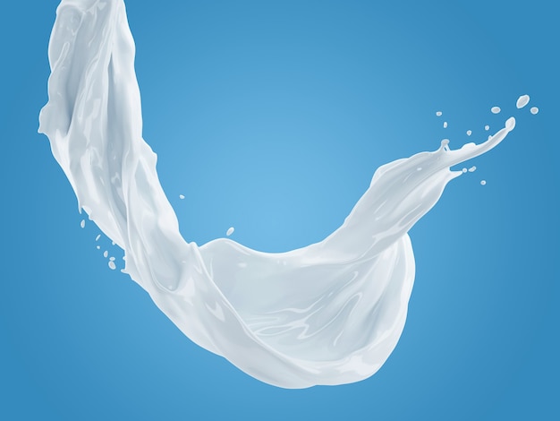 3d illustration of milk splash on gradient blue background with clipping path