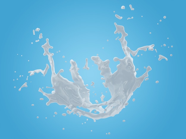 3d illustration of milk splash on gradient blue background with clipping path