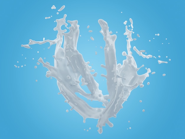 3d illustration of milk splash on gradient blue background with clipping path