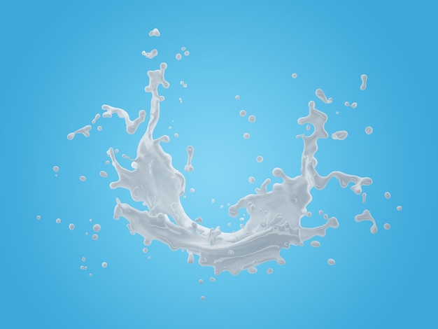 3d illustration of milk splash on gradient blue background with clipping path