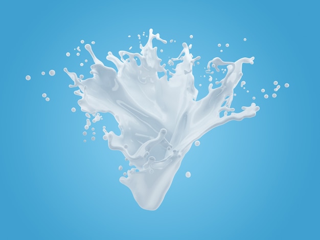 3d illustration of milk splash on gradient blue background with clipping path