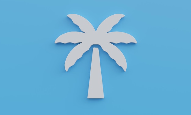 파란색 배경 하와이 개념에 3d 그림 최소한의 코코넛 나무 흰색 기호