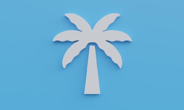 3d illustration minimal coconut tree white symbol on blue
background hawaii concept