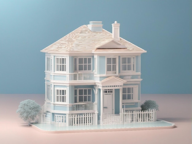 3D illustration Minimalistic toy house isolated on a blue background generated by AI