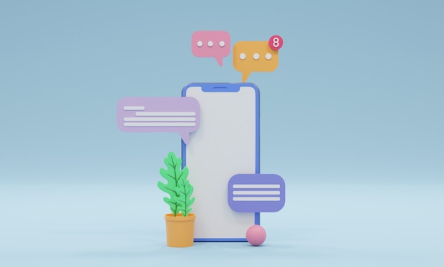 3d illustration mobile notification message