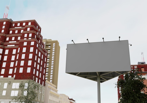 3D illustration mockup blank horizontal outdoors billboard near high building at downtown empty space for insert advertising communication marketing rendering