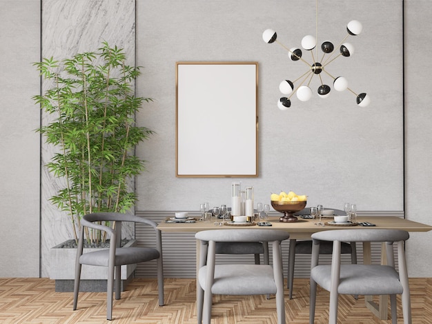 3d illustration mockup blank photo frame in living room rendering