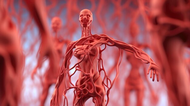 Photo 3d illustration mockup of the human organ systems circulatory digestive red and white bloodcells