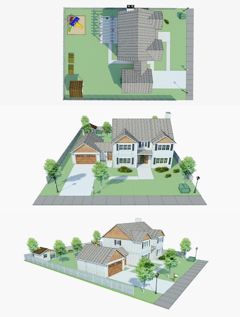 3d illustration Modern house with garden and garage 3d rendering