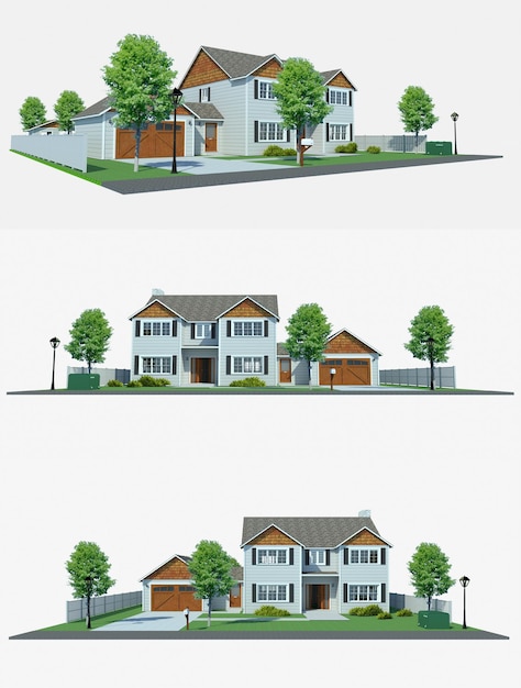 3d illustration Modern house with garden and garage 3d rendering