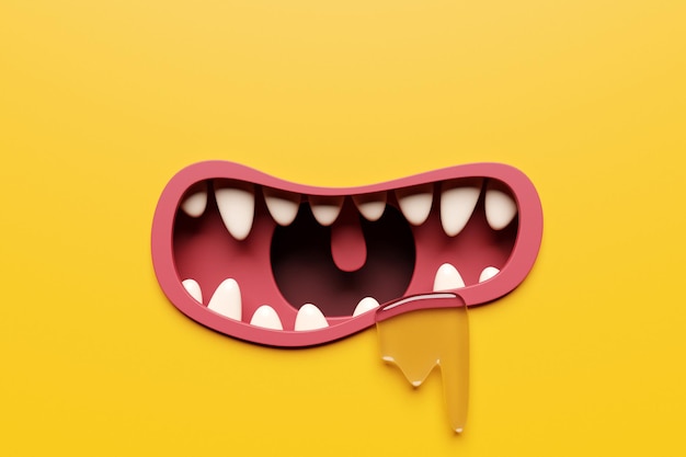 3d illustration of a monster mouths funny facial expression open mouth with tongue and drool