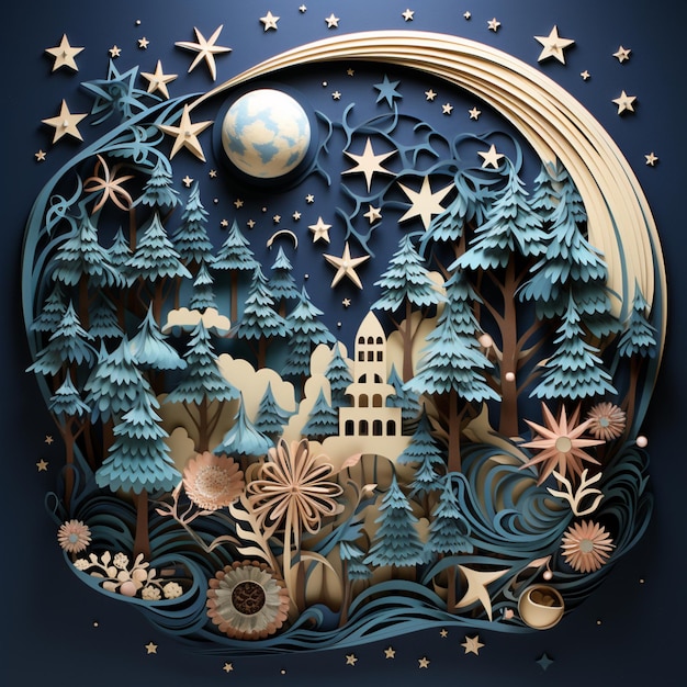 3d illustration of moon with a night view