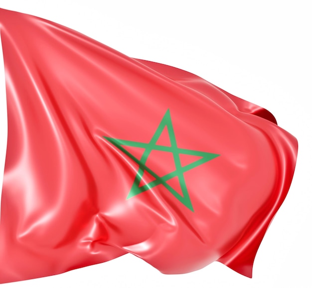 3d illustration of morocco flag on wavy glossy fabric isolated on white