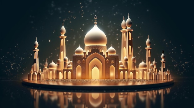 3d illustration of mosque on dark background Ramadan Kareem concept