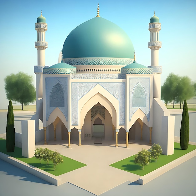 Foto un'illustrazione 3d di una moschea con un portone nel mezzo generativo ai