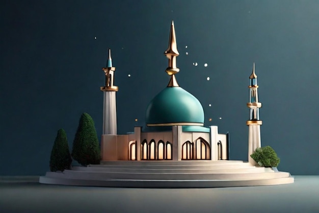 A 3d illustration of a mosque with a star on the top