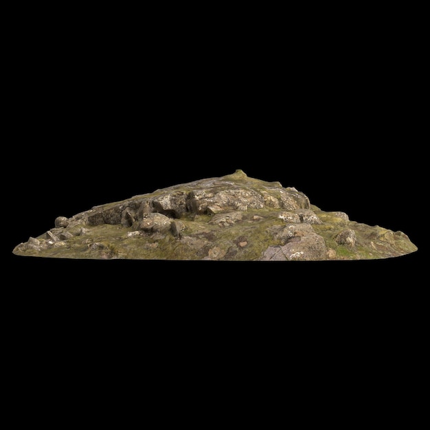 3d illustration of moss covered rocks placed on moss shelf isolated on black background