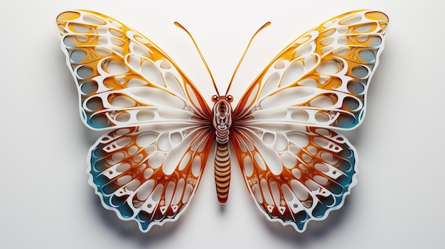 3d illustration of a multicolor beautiful butterfly on white background ai generative image