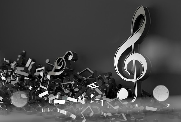 Photo 3d illustration of musical notes and musical signs of abstract music sheet songs and melody concept