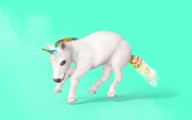 3d Illustration of Mythical Pocket Unicorn Posing Isolate on Pastel Green Background