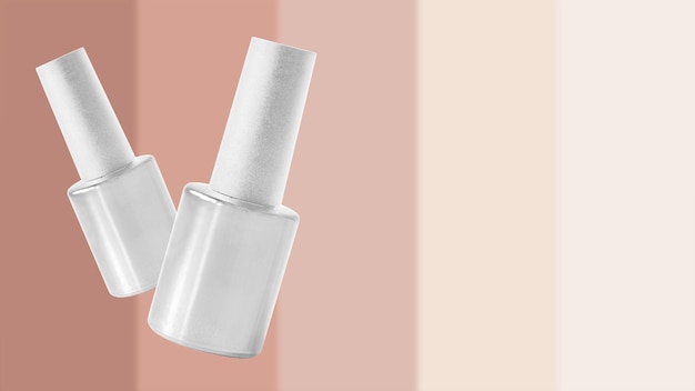 3D illustration Nail polish bottles isolated on nude color back