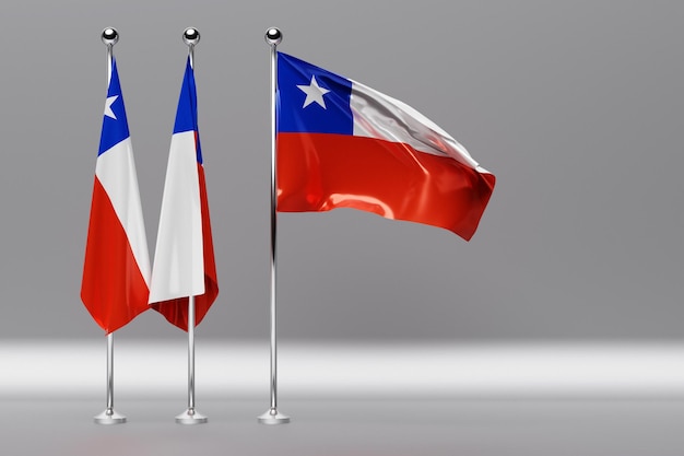 3D illustration of the national flag of Chile on a metal flagpole fluttering .Country symbol.