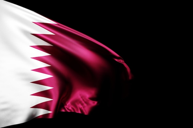 Photo 3d illustration of the national flag of qatar on a metal flagpole fluttering against the black isolated background. country symbol.