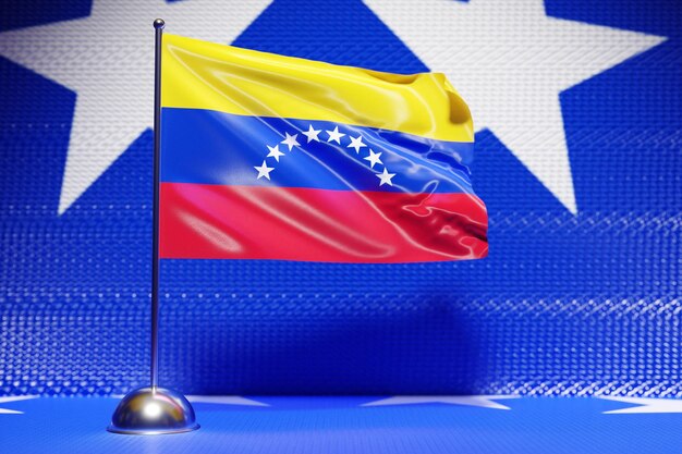 Photo 3d illustration of the national flag of venezuela on a metal flagpole fluttering .country symbol.