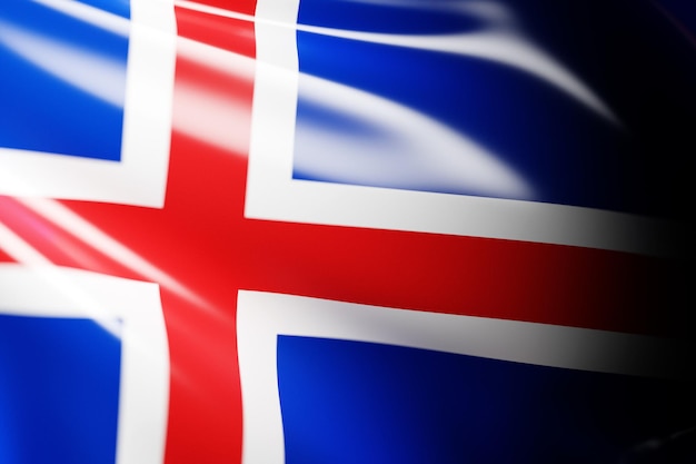 3D illustration of the national waving flag of Iceland. Country symbol.