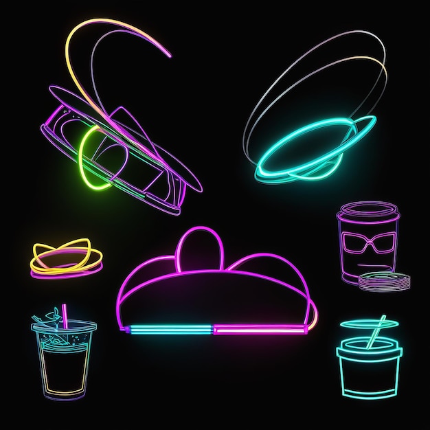 Foto illustrazione 3d di cibo al neon neon light cibo bevande bevande fast food illustrati 3d