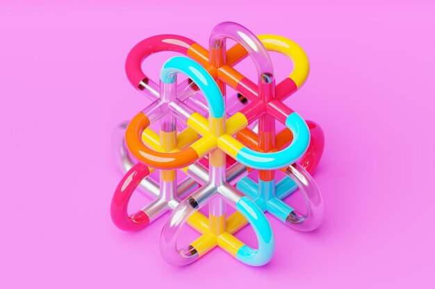 3D illustration neon illusion isometric abstract shapes colorful shapes intertwined