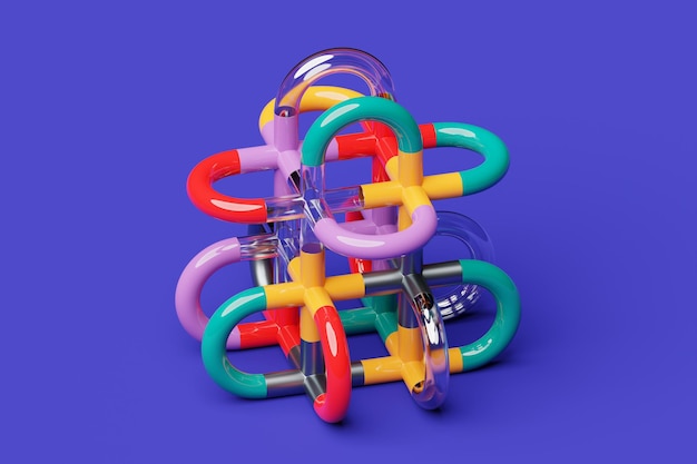 3D illustration neon illusion isometric abstract shapes colorful shapes intertwined