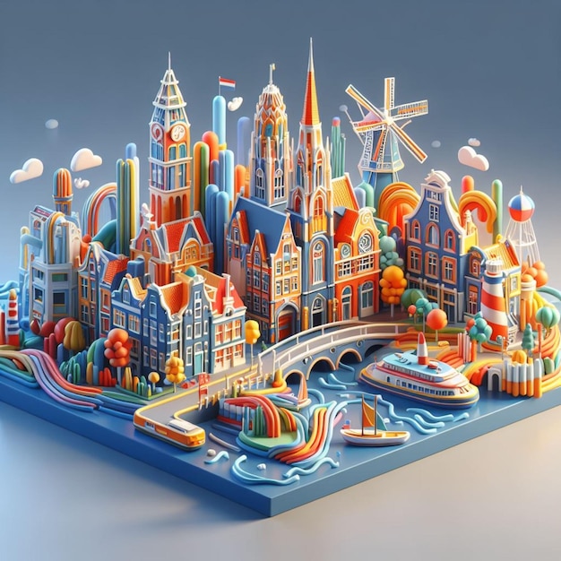 3D illustration of Netherlands with gray backdrop