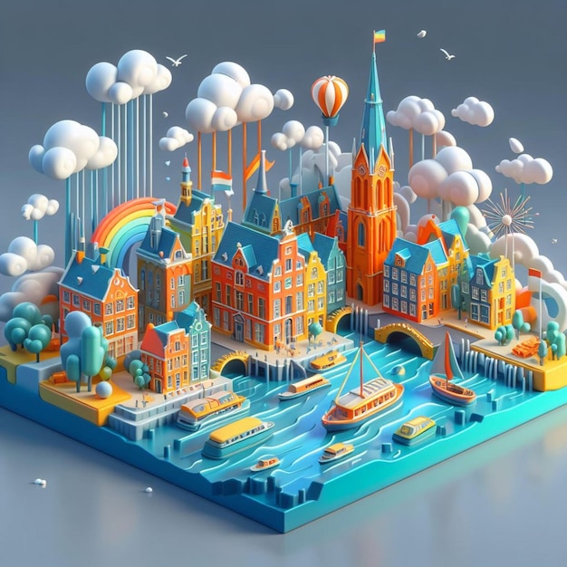 3D illustration of Netherlands with gray backdrop