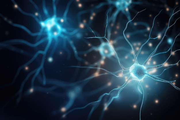 3d illustration of neuron cell neurons nervous system Neurons and the nervous system Nerve cells background with copy space AI Generated