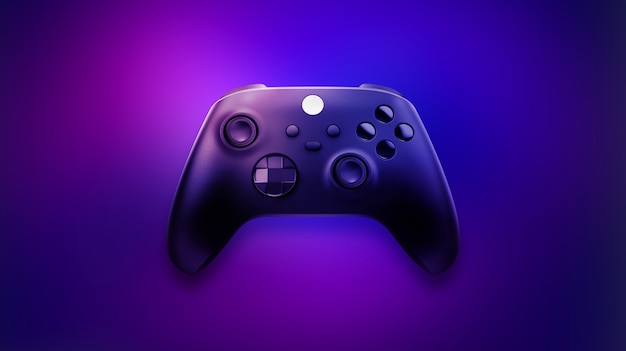 3D illustration. New generation game controller on blue and pink background.