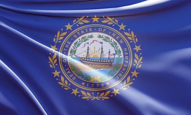 3d illustration of new hampshire flag on wavy fabric