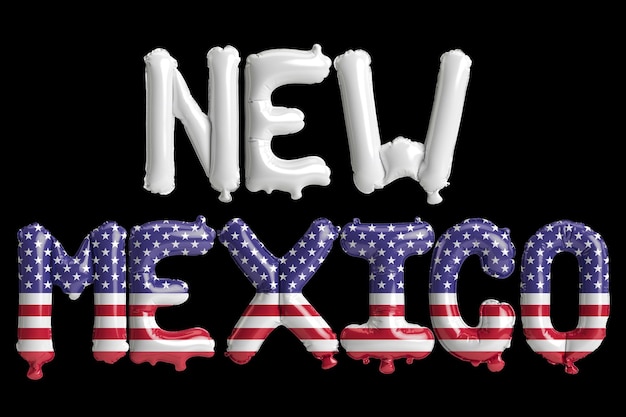 3d illustration of new mexicoletter balloons with usa flag colors isolated on black background