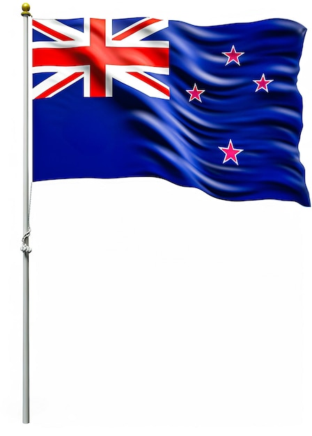 3d illustration of the New Zealand flag with pole