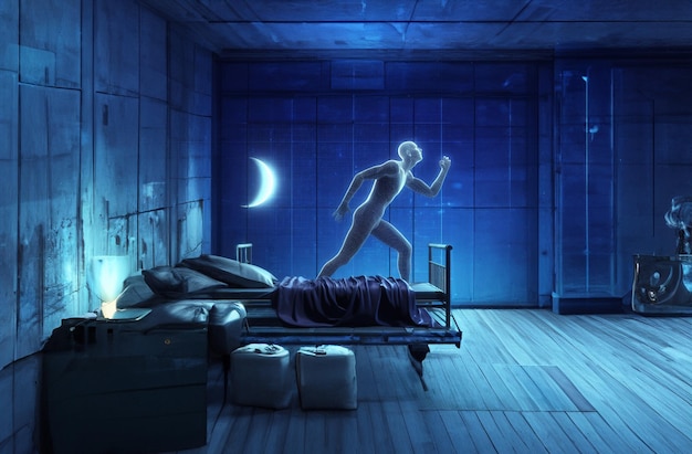 3d illustration of nocturnal person staying up