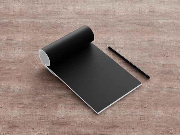 Photo 3d illustration notepad with pen isolated