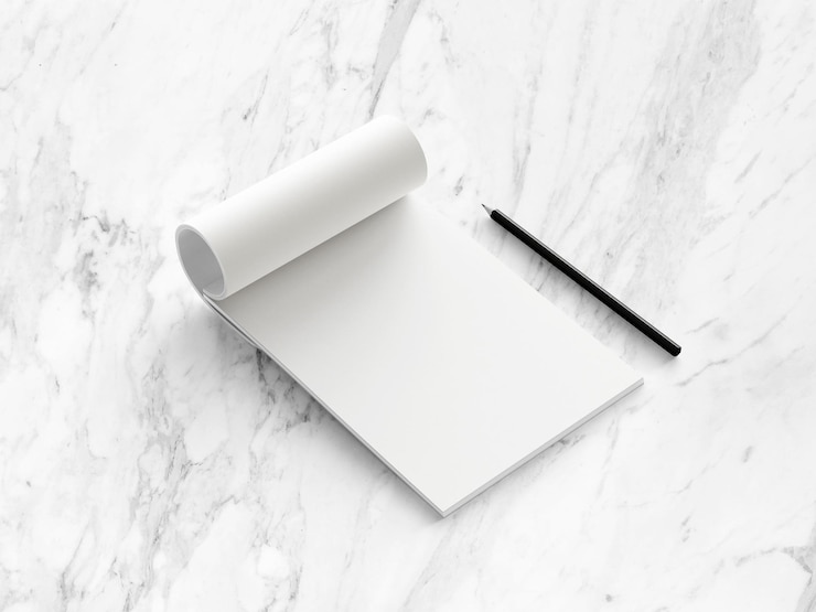 Photo 3d illustration notepad with pen isolated