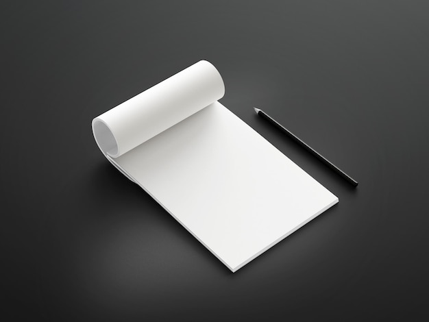 3D illustration Notepad with pen isolated