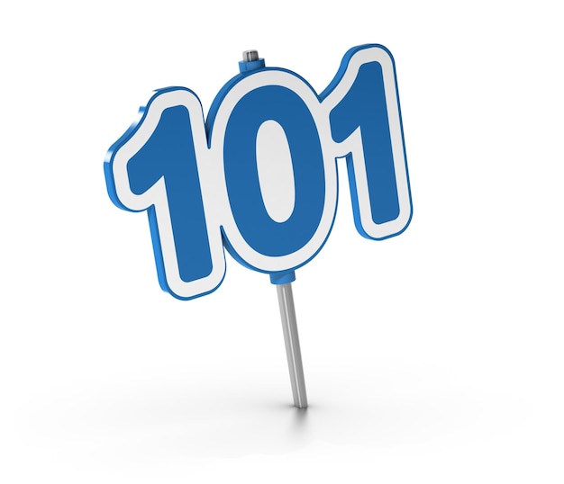 3D illustration of the number 101 over white background. Symbol of introductory courses