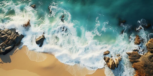 3d illustration of ocean with waves and rocks 3d rendering with detailed planet surface