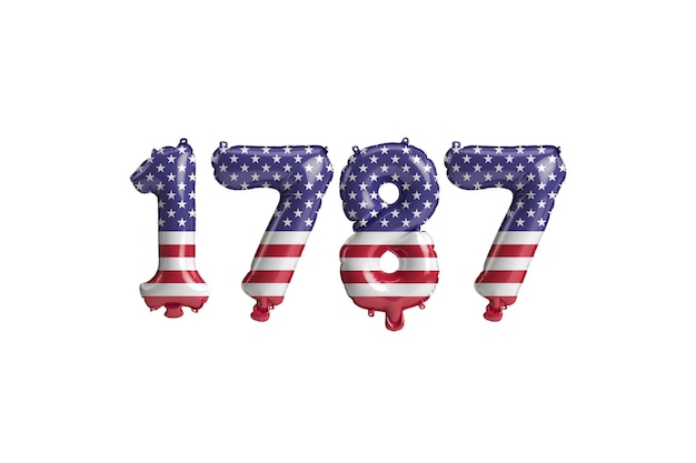 사진 흰색 배경에 고립 된 미국 국기 색으로 1787 풍선의 3d 그림