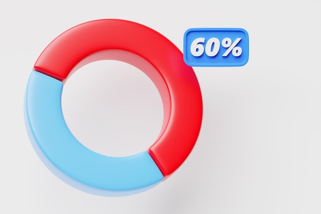 사진 60% infographic 요소의 빨간색 섹션이 있는 파란색 원형 차트의 3d 그림